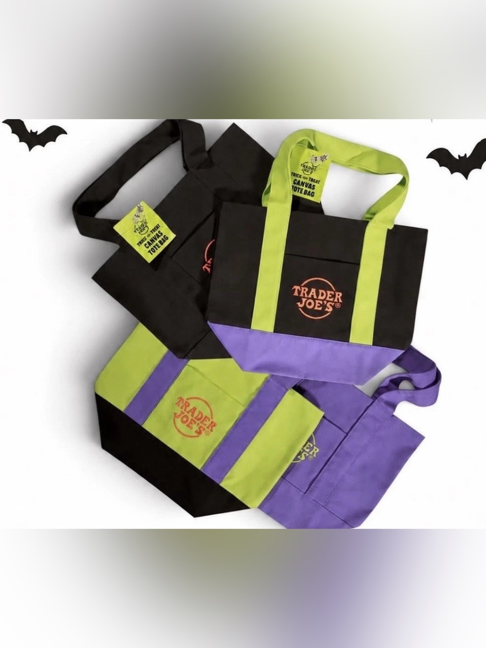 Halloween Mini Tote Bag 🎃🖤 – multi-use - Black with Lime and Purple Accents